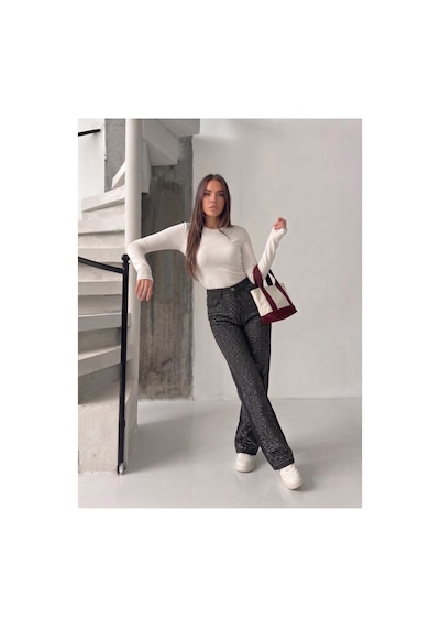 Bluemarlin Kahve Tint Taşlı Bol Paça Tam Kalıp Denim Kot Pantolon Kahve Tint