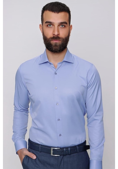 Efor Slim Fit Pamuk Saten Klasik Mavi Gömlek Gk 604 Mavi