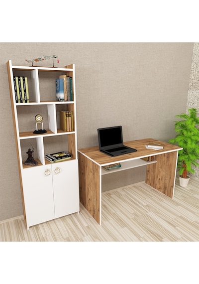 Kalenderdekor1 Kalender Dekor Ellen Mayra 120 Cm Çalışma Masası Takımı A.Ç.B Beyaz  -  Meşe