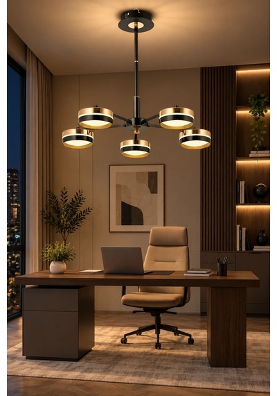 Modern Premium 5li Gold 3 Renkli Ledli Sarkıt Avizesi Salon Mutfak Oturma Odası Şık Modelleri 100w Siyah