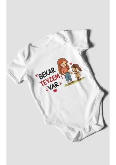 Morivokids Bekar Teyzem Var Kısa Kollu Bebek Body %100 Pamuk Beyaz