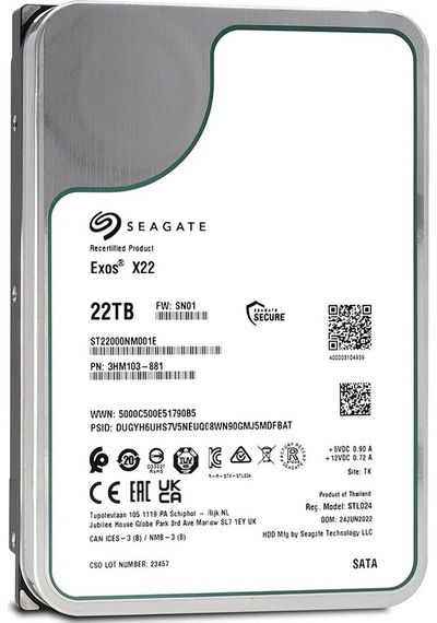 Seagate Exos St22000nm001e 24tb 7200rpm 512mb Sata Harddisk Adad11sea0019