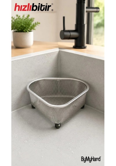 Bymyhand Paslanmaz Çelik Üçgen Lavabo Süzgeci Lavabo İçi Süzgeç Metalik Gri