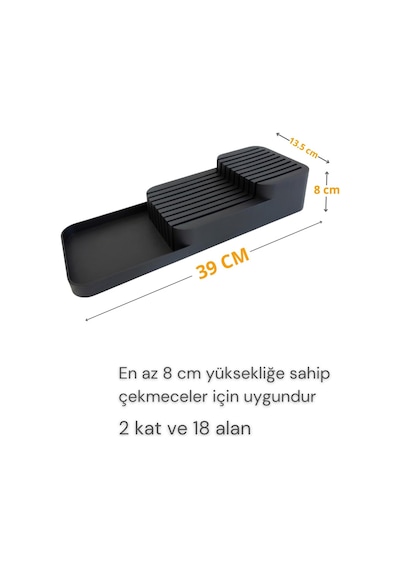 18'li Bıçak Standı Bıçaklık Tezgah Üstü Çekmece İçi Mutfak Düzenleyici Organizer Bıçak Düzenleyici Antrasit Çok Renkli