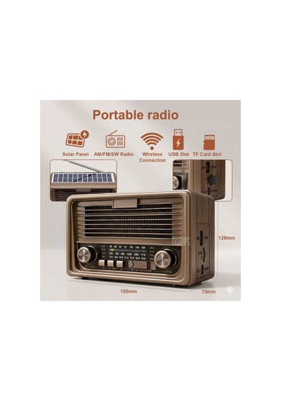 Solar Panelli Nostaljik Fm Radyo Speaker Bluetooth Sd Mp3 Çalar Hoparlör Speaker