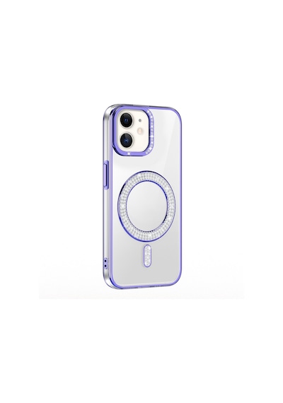 Apple Uyumlu iPhone 11 Kılıf Pırlanta Taş Tasarımlı M-safe Şarj Özellikli Karetta Silikon Kılıf Mor