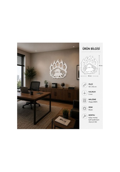 Arliadesign Ayı Pençesi Doğa Duvar Dekoru / 5 Mm Mdf 50 X 50 Cm