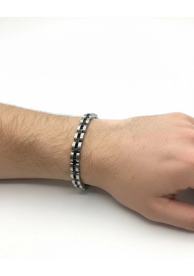 Rodyum-siyah Çelik Erkek Çelik Bileklik Boy 21.5 Cm / En 0.6 Mm - Ebl0047