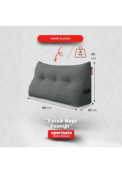 Yatak Başı Yastığı Sırt Ve Bel Destek Yastığı 90 Cm Yaslanma Ve Dinlenme Yastığı Gri