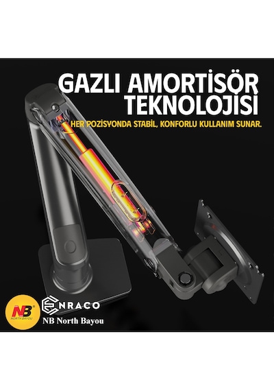 Enraco North Bayou Nb F80 17"-32" Amortisörlü 2-9 Kg Monitör Standı Yeni Tasarım 2026 Versiyon Gray Edition