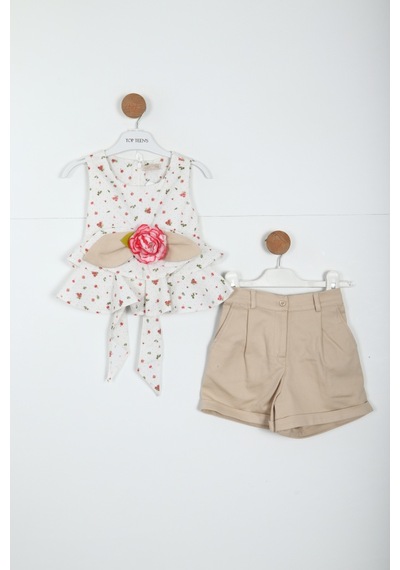 Xo Kids Kız Çocuk Şort Takım 2-5 Yaş 5906 Bej