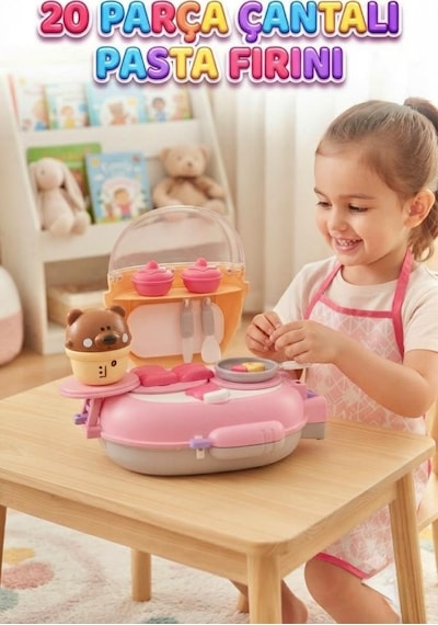 20 Parça Çantalı Pasta Fırını Taşınabilir Mini Şef Mutfak Seti Ve Eğitici Rol Yapma Oyuncağı