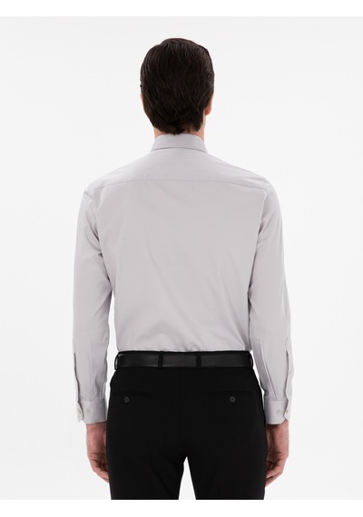 Cacharel Açık Gri Slim Fit Klasik Yaka Basic Gömlek