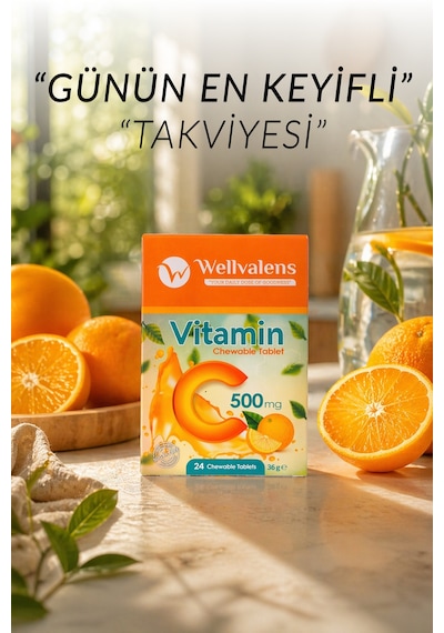 Vitamin C 500 Mg Çiğnenebilir Tablet Şekersiz 24 Tablet, Portakal Aromalı