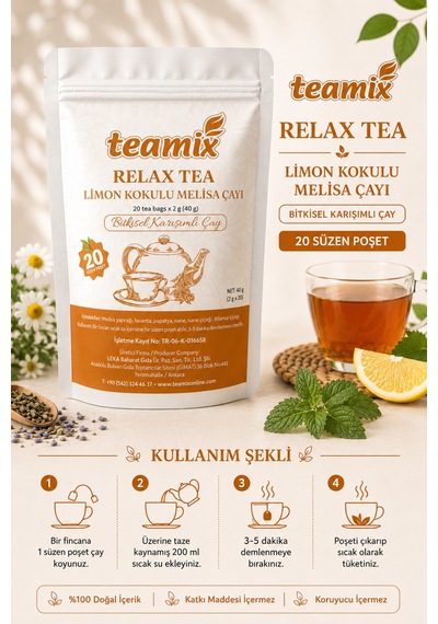 Melisa Çayı Relax Tea Limon Kokulu 20 Süzen Poşet Bitki Çayı
