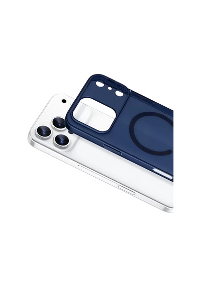 Newface Apple iPhone Uyumlu  17 Pro Combo Sert Şeffaf Magsafe Kapak - Mavi