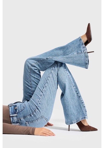 it's basic Kadın Ice Kot Rengi 4s6-3 Flare Fit Viskon Elastan Kumaş Denim Jean Buz Mavi