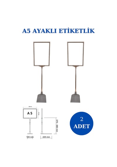 2 Adet Gri A5 Ayaklı Etiketlik Sepet Etiketi Çerçeveli Etiketlik Gri
