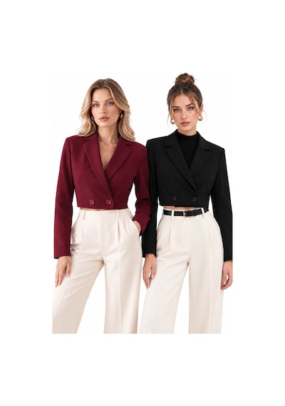 Saade Bordo-siyah Kadın Regular Fit Kruvaze Kapama Dokuma Crop Blazer Ceket -şık & Spor 2li Paket Bordo - Siyah Saade Bordo-siyah Kadın Regular Fit Kruvaze Kapama Dokuma Crop Blazer Ceket -şık & Spor 2li Paket Bordo - Siyah