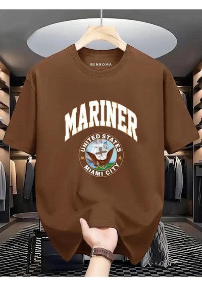 Marıner Unıted States Mıamı Cıty Baskılı Oversize Tişört Kahverengi