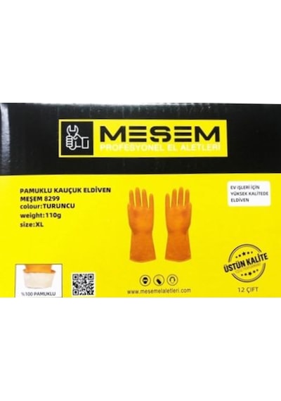 Meşem Pamuklu Kauçuk Eldiven Xl Turuncu 1 Çift Sıvacı Eldiveni