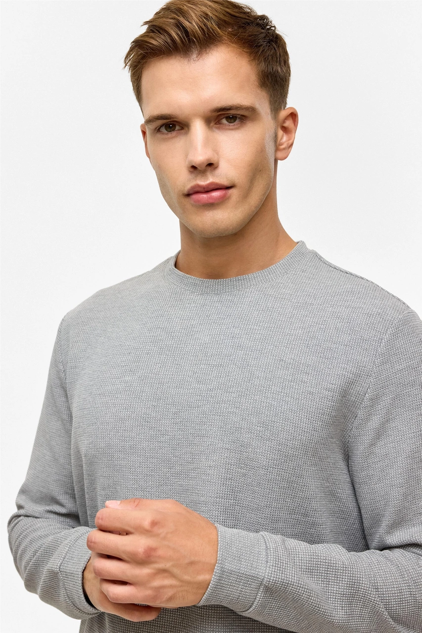 Süvari Gri Regular Düz Bisiklet Yaka Sweatshirt-38788 Gri