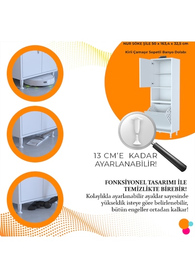 Mutfak Dolabı Kirli Çamaşır Dolabı Düşer Kapaklı Sepetli Banyo Dolabı 45x160x32 Cm Beyaz