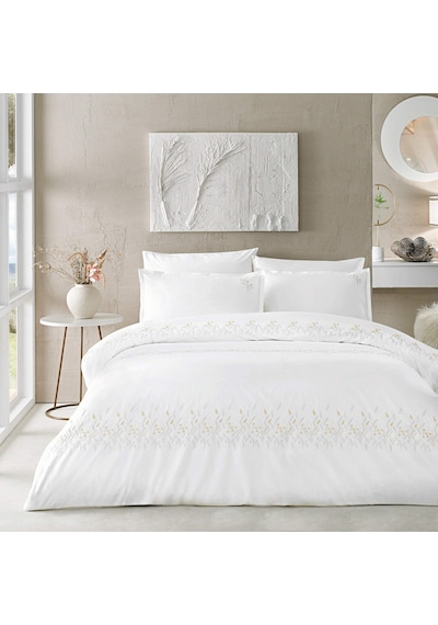 Linens Brode Chıffon Pamuk Çift Kişilik Nevresim Takımı Beyaz