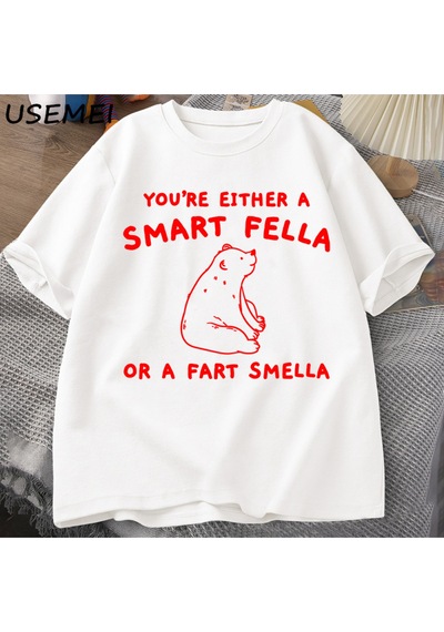 Flood Of Style Eğer Bir Akıllı Adam T Shirt Kadın Erkek Retro Karikatür T-shirt Pamuk Ayı Garip T Shirt Raha Beyaz