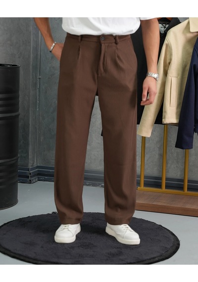 Modefendi Fitil Desen Baggy Pantolon Kahverengi