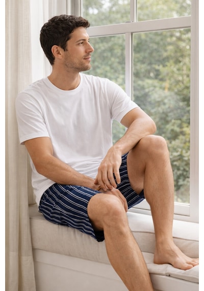 Jiber %50 Modal %50 Pamuk Bisiklet Yaka Erkek Kısa Kollu Şortlu Pijama Takım 15321 Beyaz
