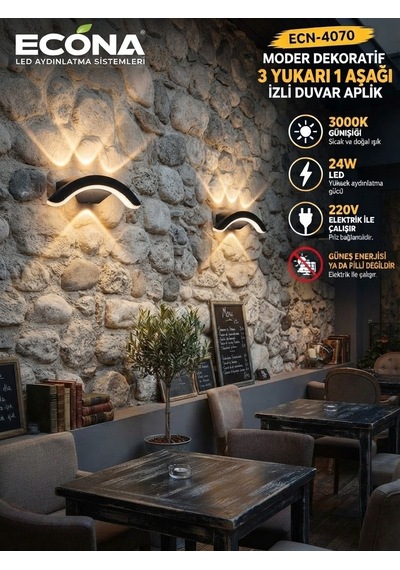 Modern Dekoratif 3 Yukarı 1 Aşağı Işık İzli Duvar Aplik - 3000k Günışığı 24w Ledli Dış/iç Mekan Aplik,ledli Lamba,led Lamba,duvar Aydınlatma