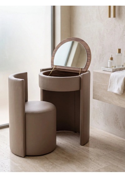 Elegance Aynalı Makyaj Aynası Masası Ve Berjer Sütlü Kahve