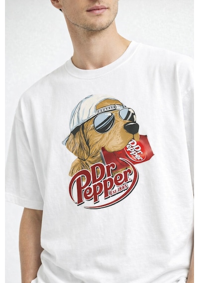 Yolo Street Oversize Köpek Grafik Baskılı Unisex Tişört %100 Pamuk Streetwear Beyaz