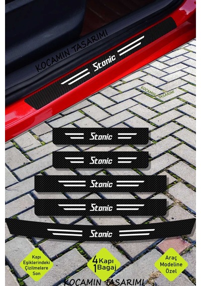 Kia Stonic Araç Kapı Ve Bagaj Eşiği Koruyucu Set Karbon Folyo Çizilme Engelleyici Stonic Yazılı