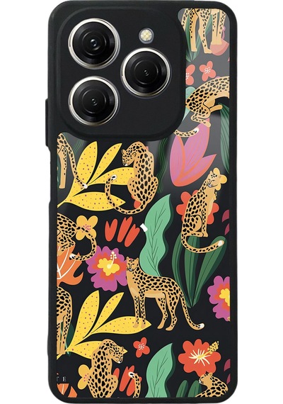 Tecno Spark 20 Pro Çiçekli Kediler Tasarımlı Glossy Telefon Kılıfı Çok Renkli