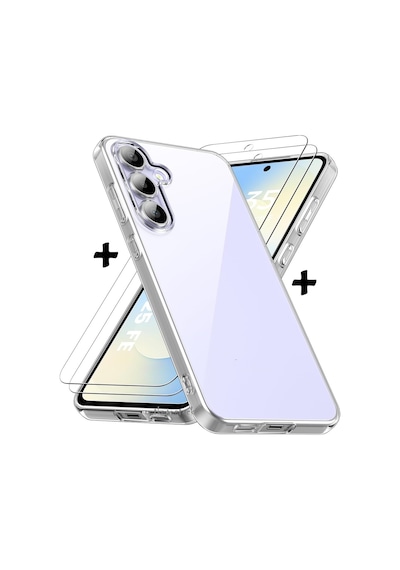 Samsung Galaxy Uyumlu S25 Fe Kılıf Kamera Korumalı Yumuşak Şeffaf Silikon + 9h Ekran Koruyucu Cam Şeffaf