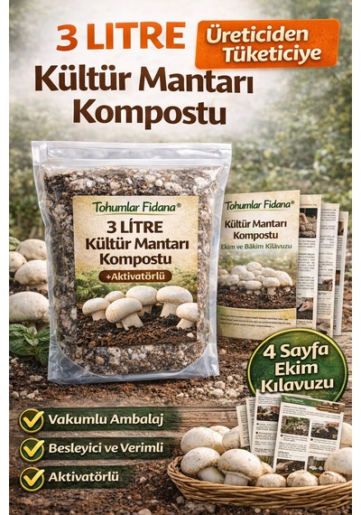 3 Litre Kültür Mantarı Kompostu Üreticiden Tüketiciye Activatörlü 4 Sayfa Ekim Kılavuzu