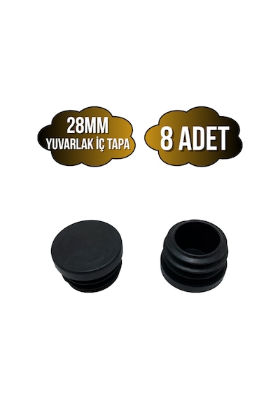 Yuvarlak Demir Profil İç Tapa Geçme Plastik Ayak Geçme Koruma Plastiği 28mm 8 Adet Siyah Siyah