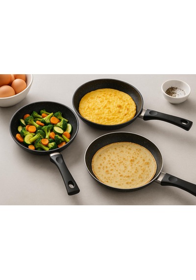 Dokum Granıt Saplı Tava Seti-20 Cm-22 Cm-24 Cm Siyah