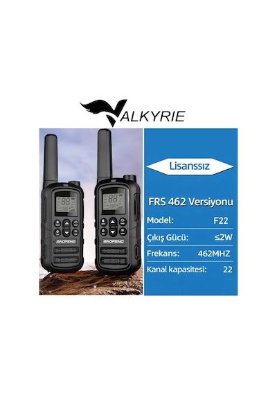 Valkyrie Pmr Baofeng 2 Li El Telsizi Seti Lisanssız Kullanım, 22 Kanal, Led Fenerli, Usb-c Şarj
