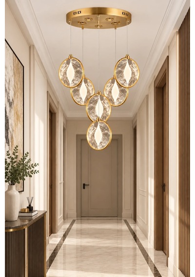 Modern Premium 6'lı Gold 3 Renkli Ledli Sarkıt Avizesi Salon Mutfak Oturma Odası Şık Modelleri 64w