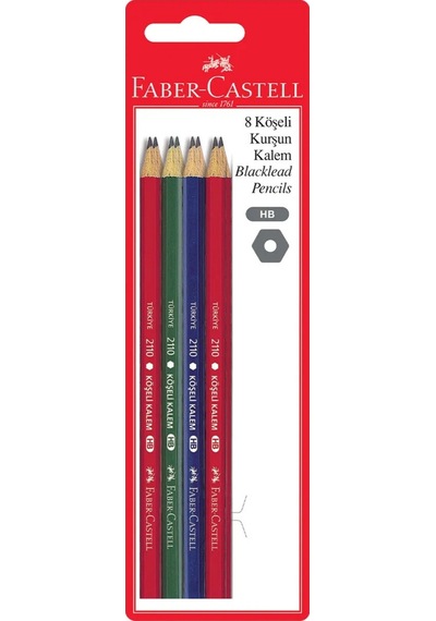 Faber-Castell Köşeli 8'li Kurşun Kalem,HB Uç, Ergonomik Tasarım, Dayanıklı ve Silgili