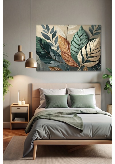 Büyük Yapraklar Kanvas Tablo - Modern Duvar Tablosu - Canvas Tablo - Duvar Dekorasyonu - Duvar Süsü