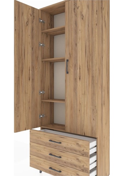 Arges Dolap 2 Raflı 4 Çekmeceli Tek Askılı 88x30x221 Aytaşı-çam Atlas Çam