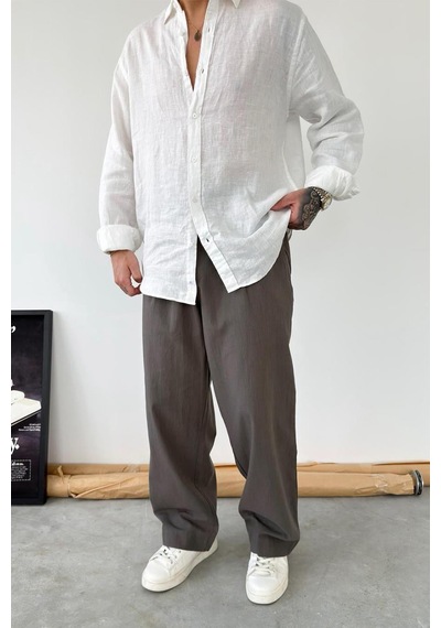 Haki Premium Baggy Keten Pantolon