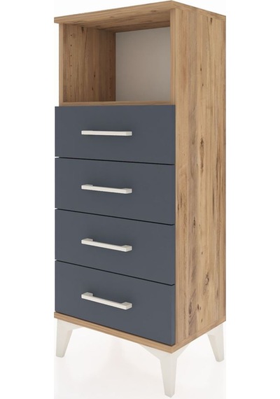Arges Komodin Tek Raflı 4 Çekmeceli 44x30x106 Çam-antrasit Çam