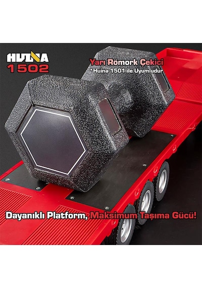 Huına 1502 1/18 Rc Uzaktan Kumandalı İş Makinesi İnşaat Aracı Römork Çekici Dorse Damper Trailer Flatbed 1501 İle Uyumlu Kırmızı