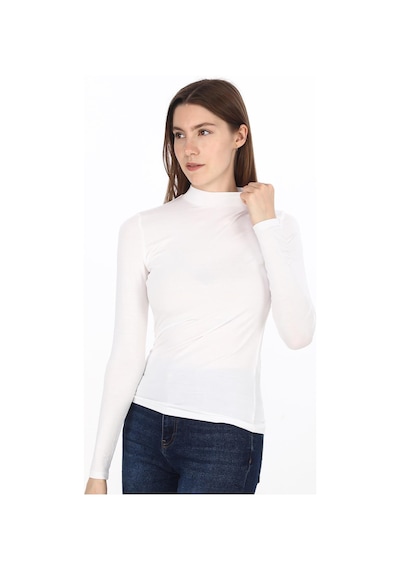 Kadın Modal Dik Yaka Slim Fit Tişört-beyaz Beyaz