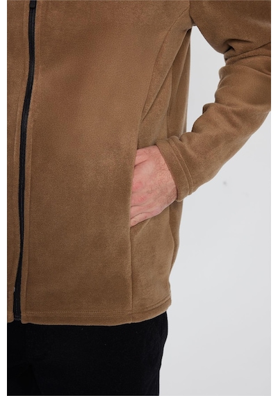 Tudors Unisex Haki Anti-pilling Tüylenme Yapmayan Standart Fit Tam Fermuarlı Soğuk Geçirmez Polar Hırka-32475 Haki
